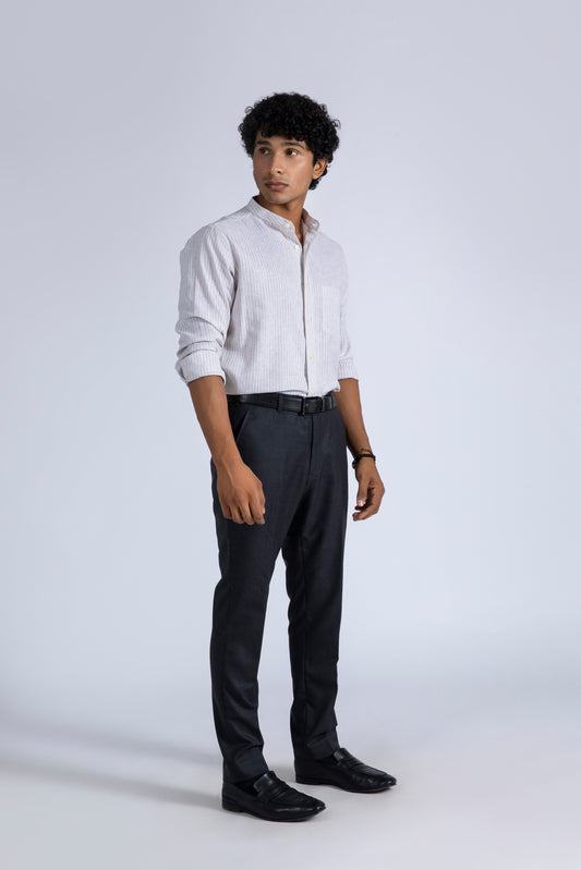 Banded Collar Linen Shirt