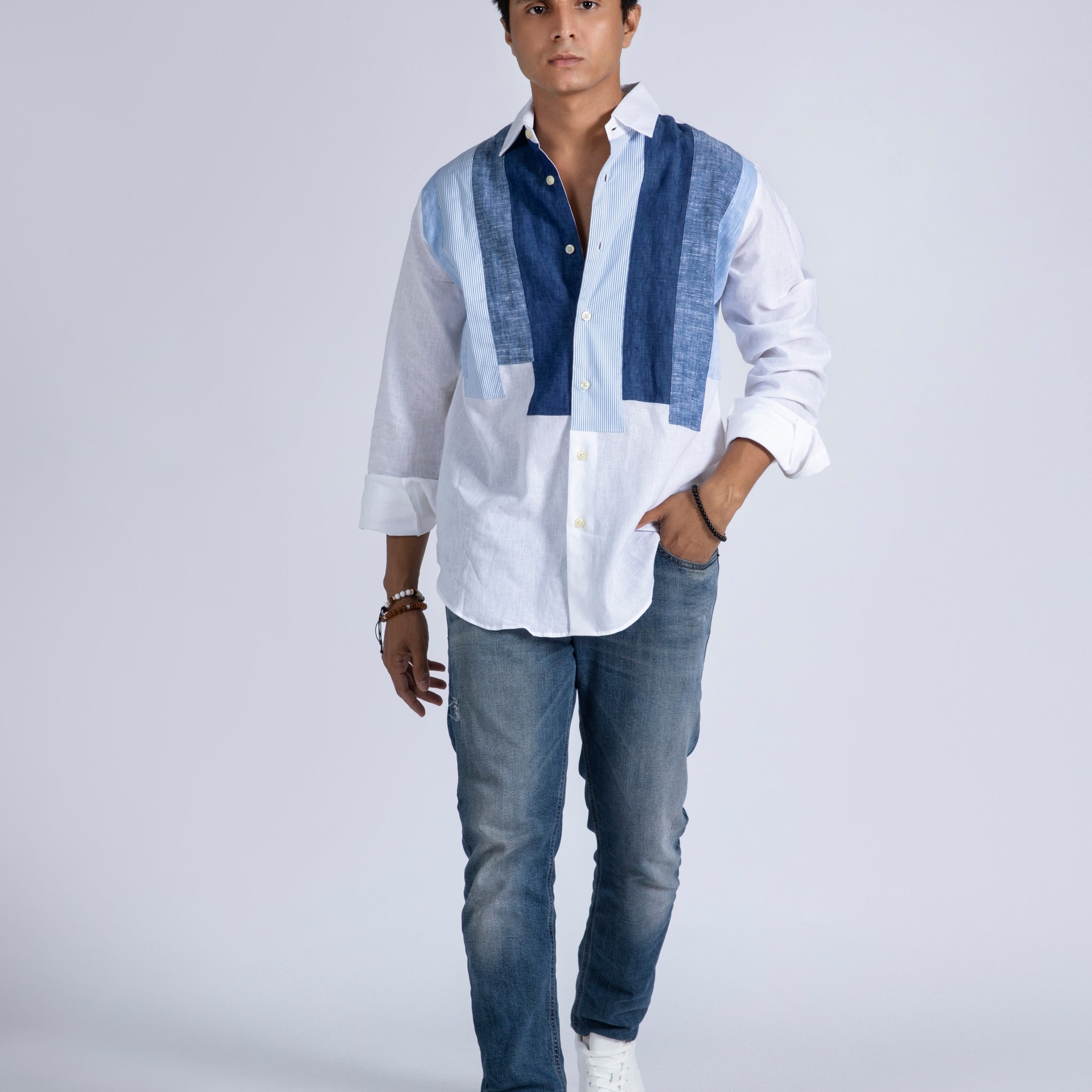 Linen Blend Panel Shirt