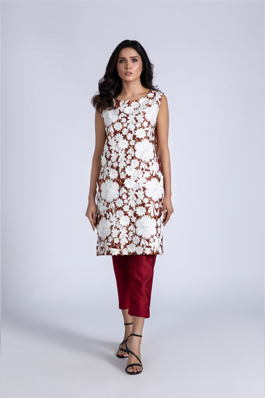 Sleeveless  Embroidered Dress with  pant set