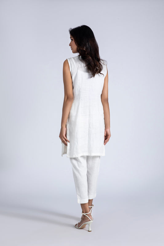 Sleeveless Linen Embroidered Dress with Pant